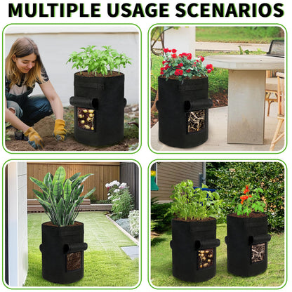 SYITCUN 4 Pack 15 Gallon Potato Growing Bags, Thickened Nonwoven Fabric Grow Bags with 2 Windows &2 Reinforced Handle, Potato Bags for Growing Potatoes, Vegetable and Fruits