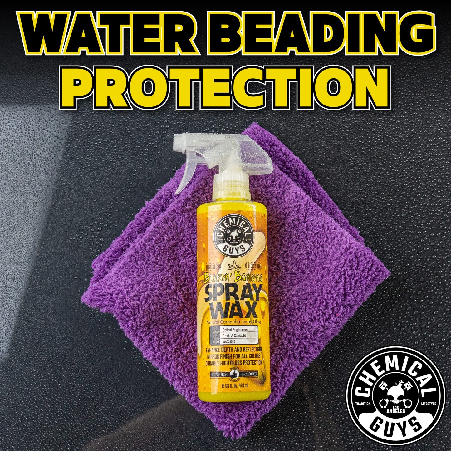 Chemical Guys Blazin' Banana Spray Wax for Car Shine & Protection - Natural Carnauba Formula for Glossy Finish on Paint, Chrome, Metal & Glass - Easy Spray-On, Wipe-Off Application, 473 ml