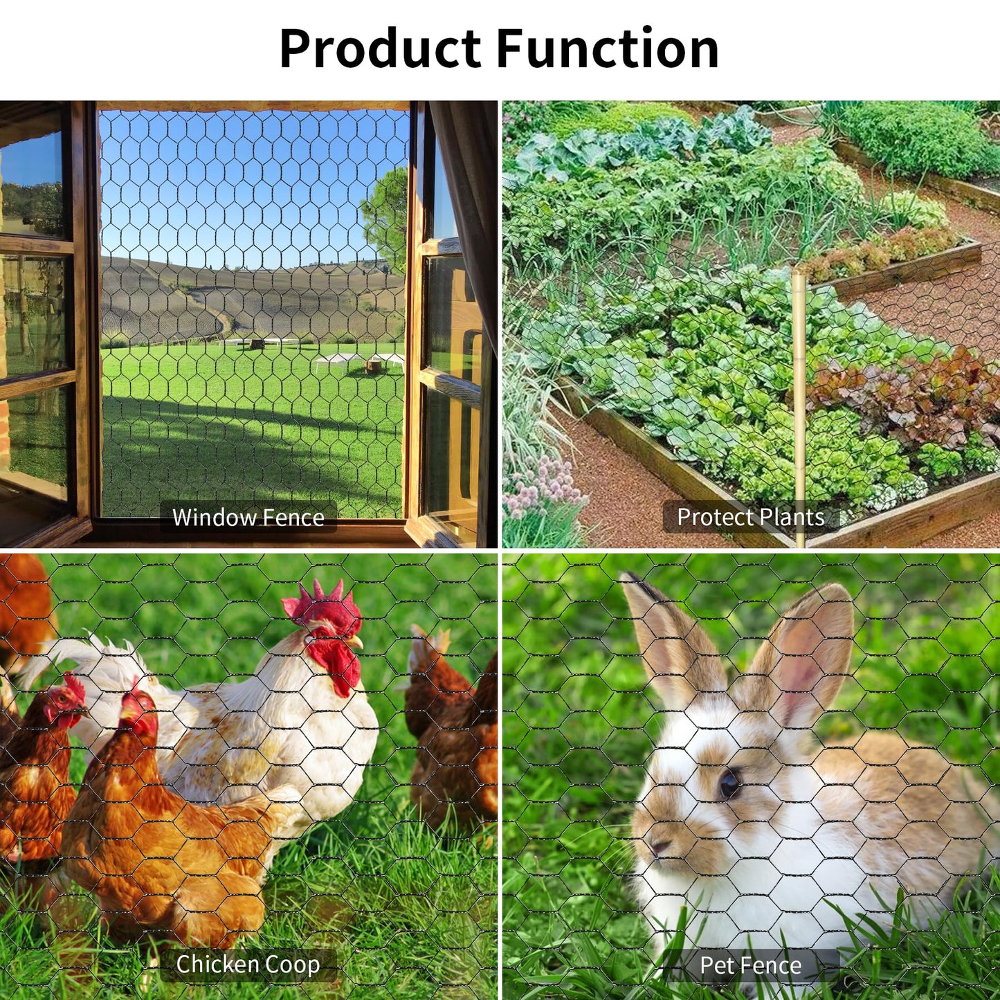 Chicken Wire 13.7 in x 236 in Poultry Wire Netting Hexagonal Galvanized Mesh Garden Fence Barrier for Pet Rabbit Chicken Fencing (PVC-Coated)