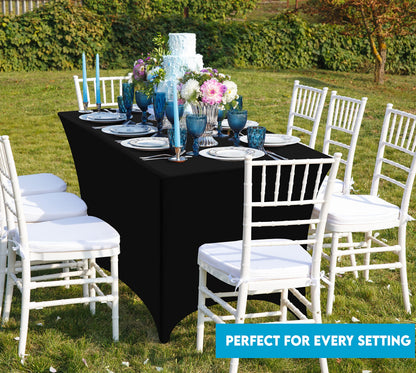 Utopia Kitchen Spandex Tablecloth 2 Pack [6FT, Black] Tight, Fitted, Washable and Wrinkle Resistant Stretch Rectangular Patio Table Cover for Event, Wedding, Banquet & Parties [72Lx30Wx30H] Inch