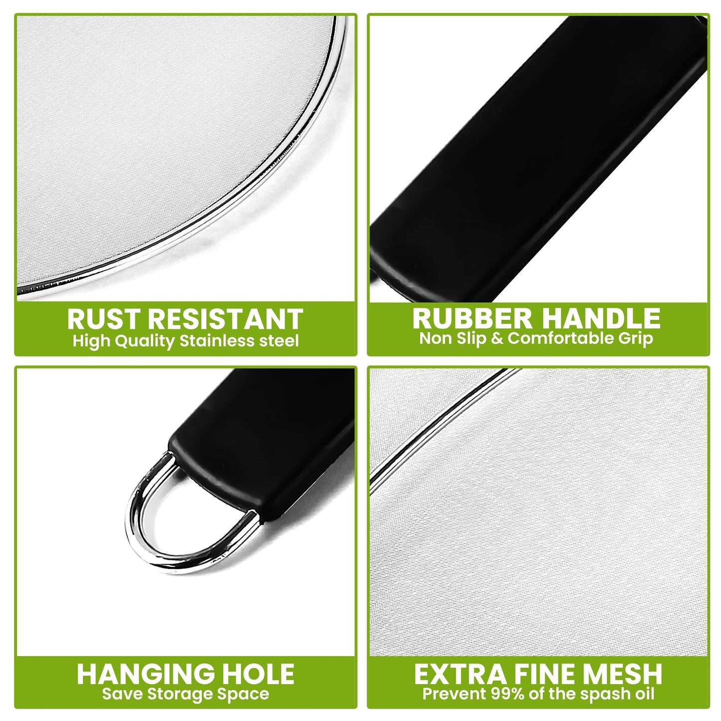 13" Grease Splatter Screen for Cooking | Stainless Steel Oil Splatter Guard and Ultra-Fine Mesh Protects Skin from Burns | TPR Tight-Grip Handle (Only Buy from KAFOOR LLC)