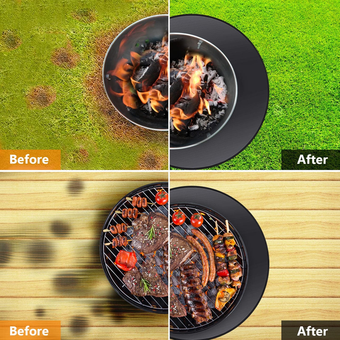 100cm Round Fire Pit Mat (39") - 3-Layer Fireproof Grill Protector for Deck, Lawn and Grass, Heavy Duty BBQ Mat Under Gas or Camping Heaters
