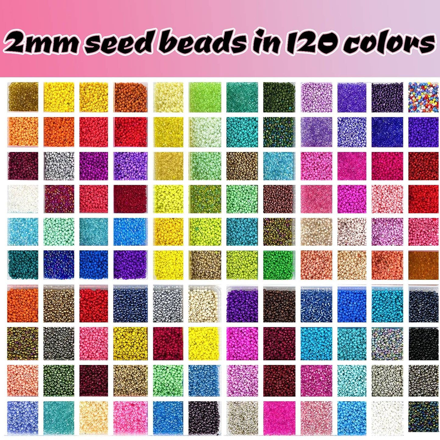 54000pcs Glass Seed Beads for Jewelry Making Kit, 120 Colors 2mm Small Beads Kit Bracelet Beads with Letter Evil Eye Beads Jump Rings & Charms Pendants for Bracelets Making, DIY, Art and Craft
