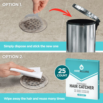 25 Pack Disposable Shower Drain Hair Catcher Mesh Stickers - Peel & Stick Drain Strainers to Prevent Clogs, Strong Waterproof Adhesive, Mess-Free Disposable Drain Covers for Shower & Bathtub
