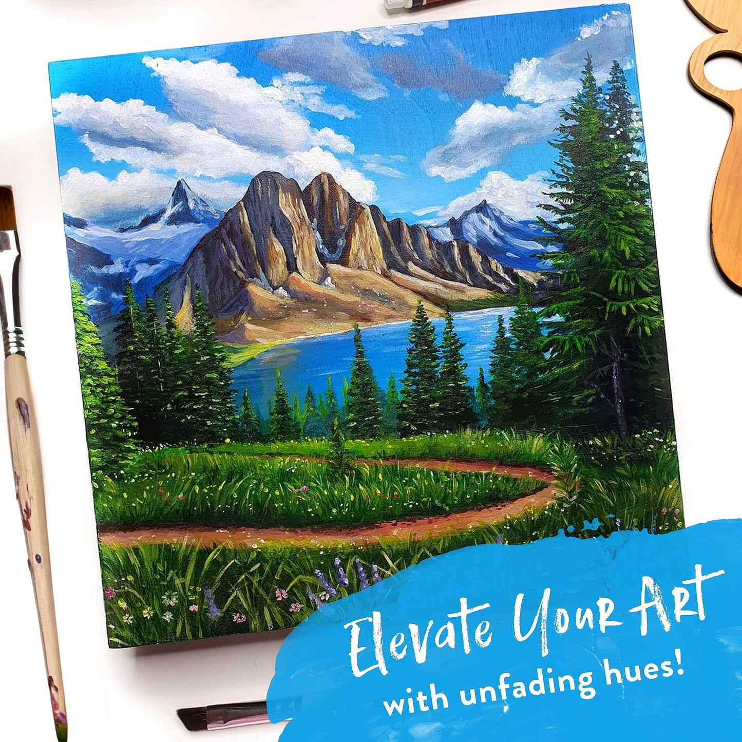Chalkola 40 Acrylic Paint Set for Adults with 24 Acrylic Paints kit (22ml), 10 Painting Brushes, 5 Canvas for Painting (8x10) & 1 Palette