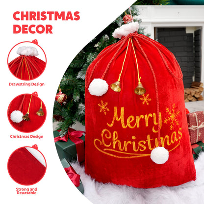 JOYIN present Bag 31" x 27", Santa Sack with Cord Drawstring for Indoor Xmas Give Decoration, present Décor, Giant Presents Gifts Wrap