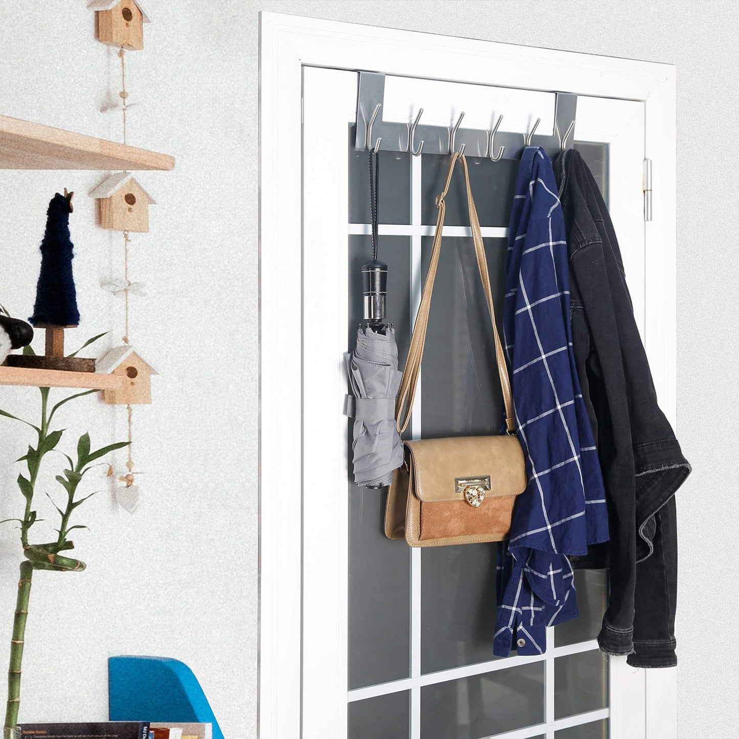 WEBI Over The Door Hook:Over The Door Towel Rack,Door Coat Hanger Towel Hanger Over Door Coat Rack 6 Hooks for Hanging Clothes,Hats,Bathroom,White