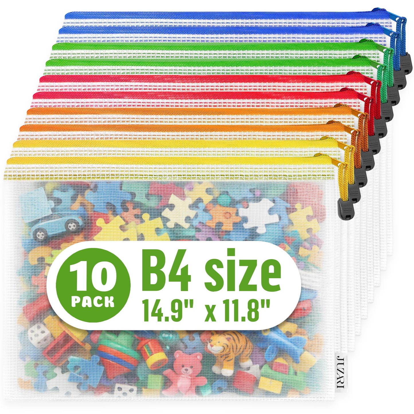 10 Pack Large Mesh Zipper Pouch B4 (12x15in) Mesh Bags with Zipper for Organizing Board Game Puzzle - School Teacher Classroom Organization Zip Storage Bags - Plastic Zippered Pouches Zippered Pouches