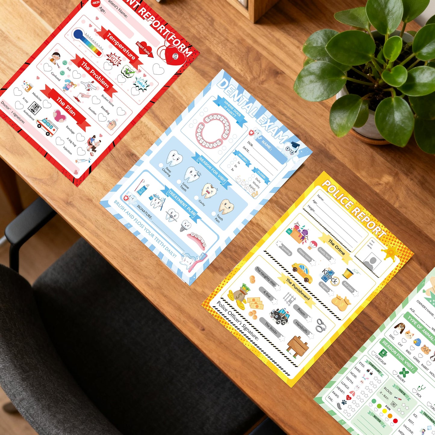Pretend Play Notepads 6 Pack Playtime Pads Pretend Notebooks Imaginative Restaurant Doctor Police Vet Dentist Role Play Game Notepads for Boys & Girls