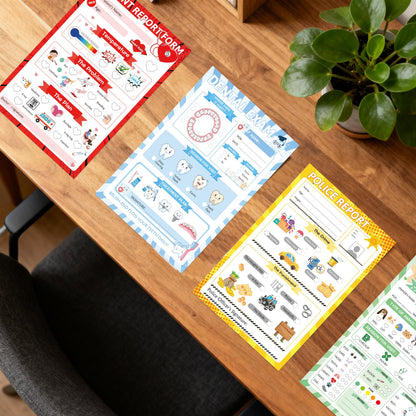 Pretend Play Notepads 6 Pack Playtime Pads Pretend Notebooks Imaginative Restaurant Doctor Police Vet Dentist Role Play Game Notepads for Boys & Girls