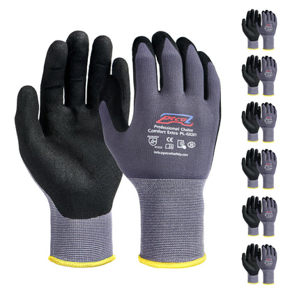 PTCOL Safety Work Gloves Micro-Foam Nitrile Coated-6 Pairs, Seamless Knit Touchscreen Nylon Gloves, with Black Nitrile Grip, for Warehouse, Home Improvement, Automotive, Construction (XX-Large)