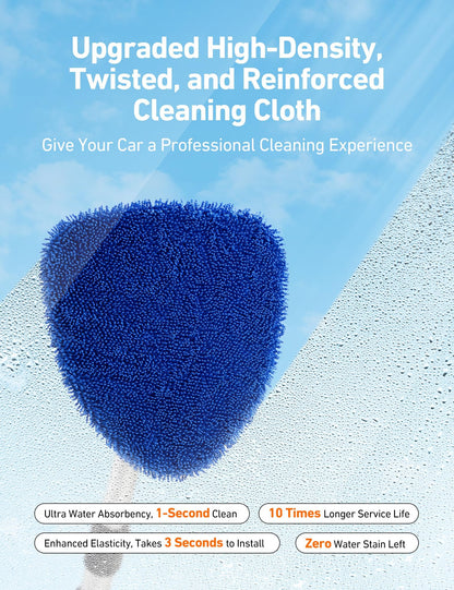 AstroAI Car Windshield Cleaner Tool, Car Window Cleaner with Extendable Handle, Windshield Cleaning Tool, 4 Reusable and Washable Microfiber Pads
