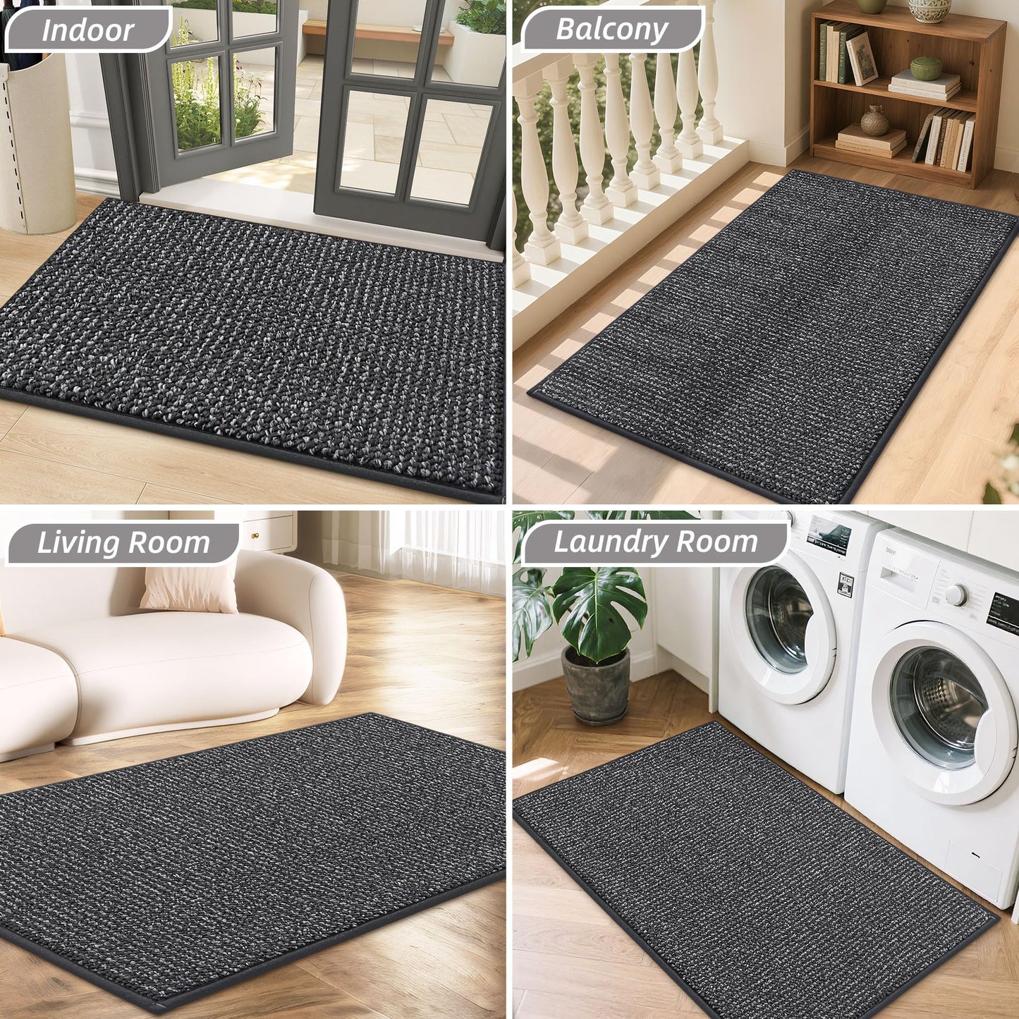 BEQHAUSE Dirt Trapper Door Mat 20" x 32", Non-Slip Washable Doormats Entrance Mat, Dirt Resistant and Absorbent Welcome Mat, Low Profile Floor Mats for Front Back Door and Entryway, Charcoal