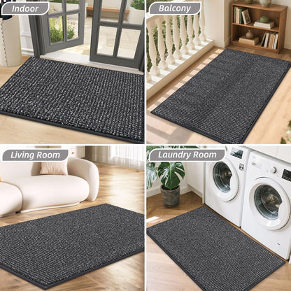 BEQHAUSE Dirt Trapper Door Mat 20" x 32", Non-Slip Washable Doormats Entrance Mat, Dirt Resistant and Absorbent Welcome Mat, Low Profile Floor Mats for Front Back Door and Entryway, Charcoal