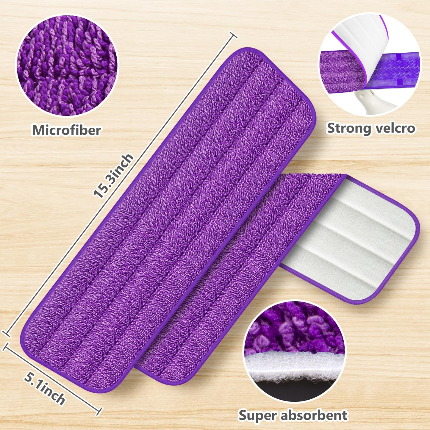 Reusable Pads Refills for Swiffer PowerMop - Microfiber Mop Replacement Pads for 13''-15'' Spray Mop - Machine Washable Wet Dry Mopping for Hardwood Laminate Tile Wood Vinyl Marble Home Kitchen
