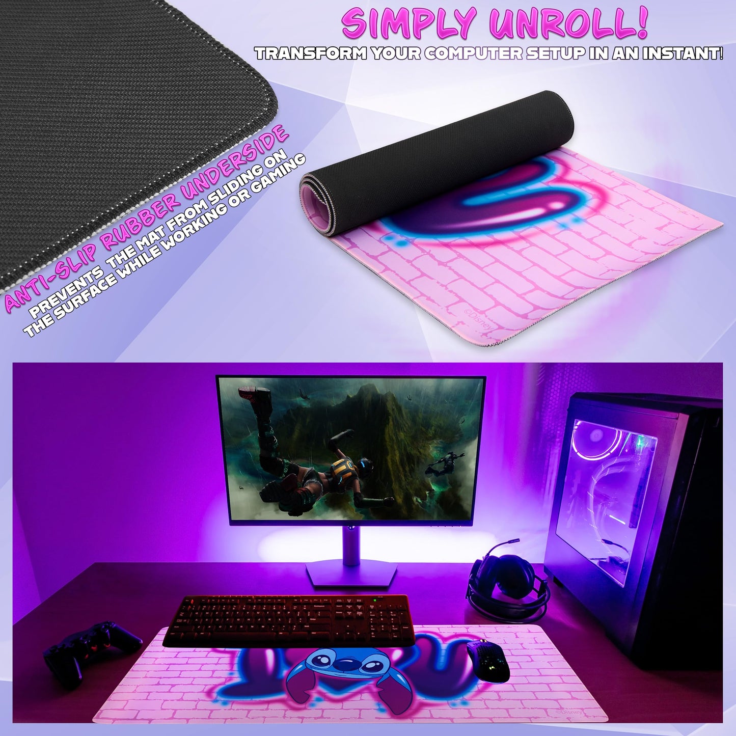 Disney Stitch Desk Mat Large Mouse Mat 80 x 36 cm Baby Yoda Desk Protector Mat PC Laptop Keyboard Stitch Gifts (Pink Stitch)