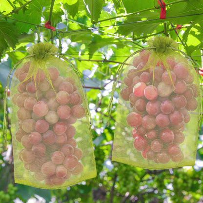 DECYOOL 120 PCS Fruit Protection Bags 8x12 inch, Green Fruit Bags for Fruit Trees Fruit Netting Cover Drawstring Mesh Bags Suit for Mangoes Tomatoes Fruit Trees Veggies Garden