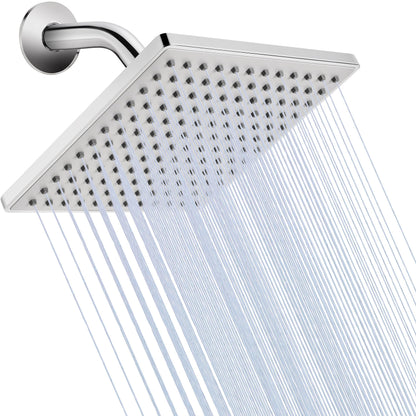 Singing Rain 8'' Fixed Rain Shower Head- Rainfall- Super Dense 120+ Nozzles Jet- Luxury Modern Look– Square Chrome Angle Adjustable Shower Head Replacement
