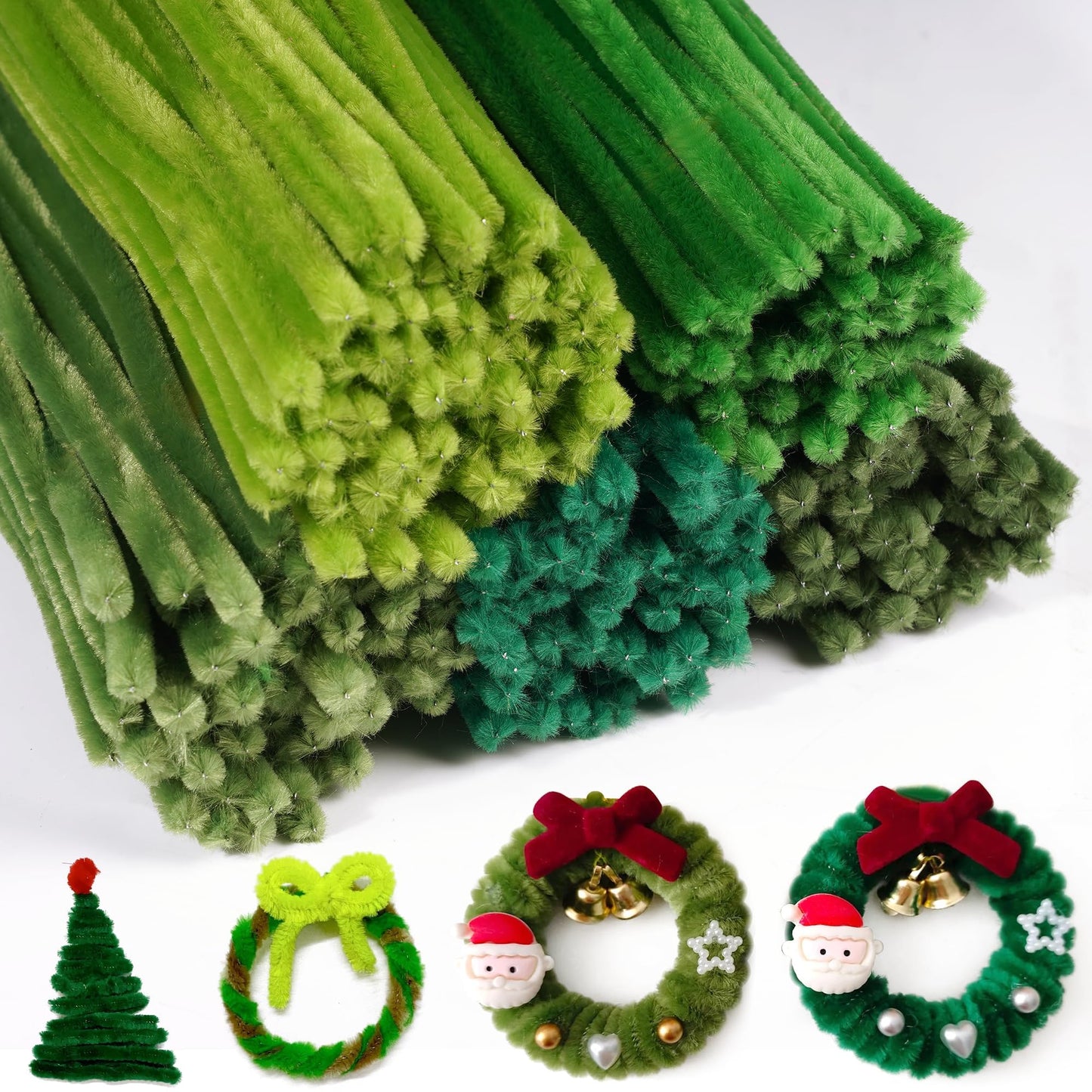 YONOVO Green Pipe Cleaners for Crafts Flowers Bulk 500Pcs 8mm Thick 12 inches Long,Pipecleaners Chenille Stems Fuzzy Sticks Wire Tiges Chenilles for Kids Christmas Craft Supplies (Gradient Green)