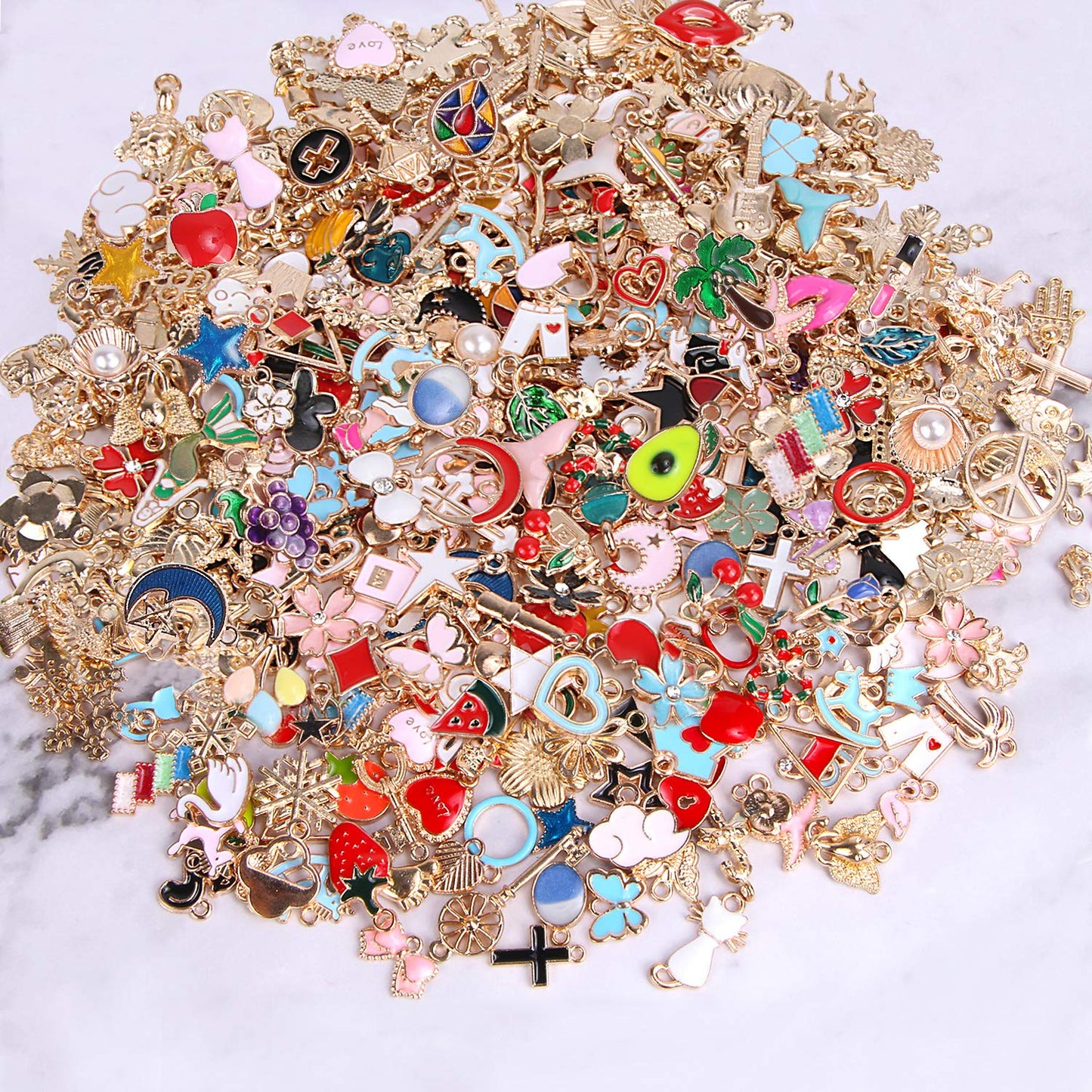 SANNIX 350Pcs Wholesale Bulk Lots Jewelry Making Charms Assorted Gold Plated Enamel Pendants for DIY Necklace Bracelet Earring Craft Supplies