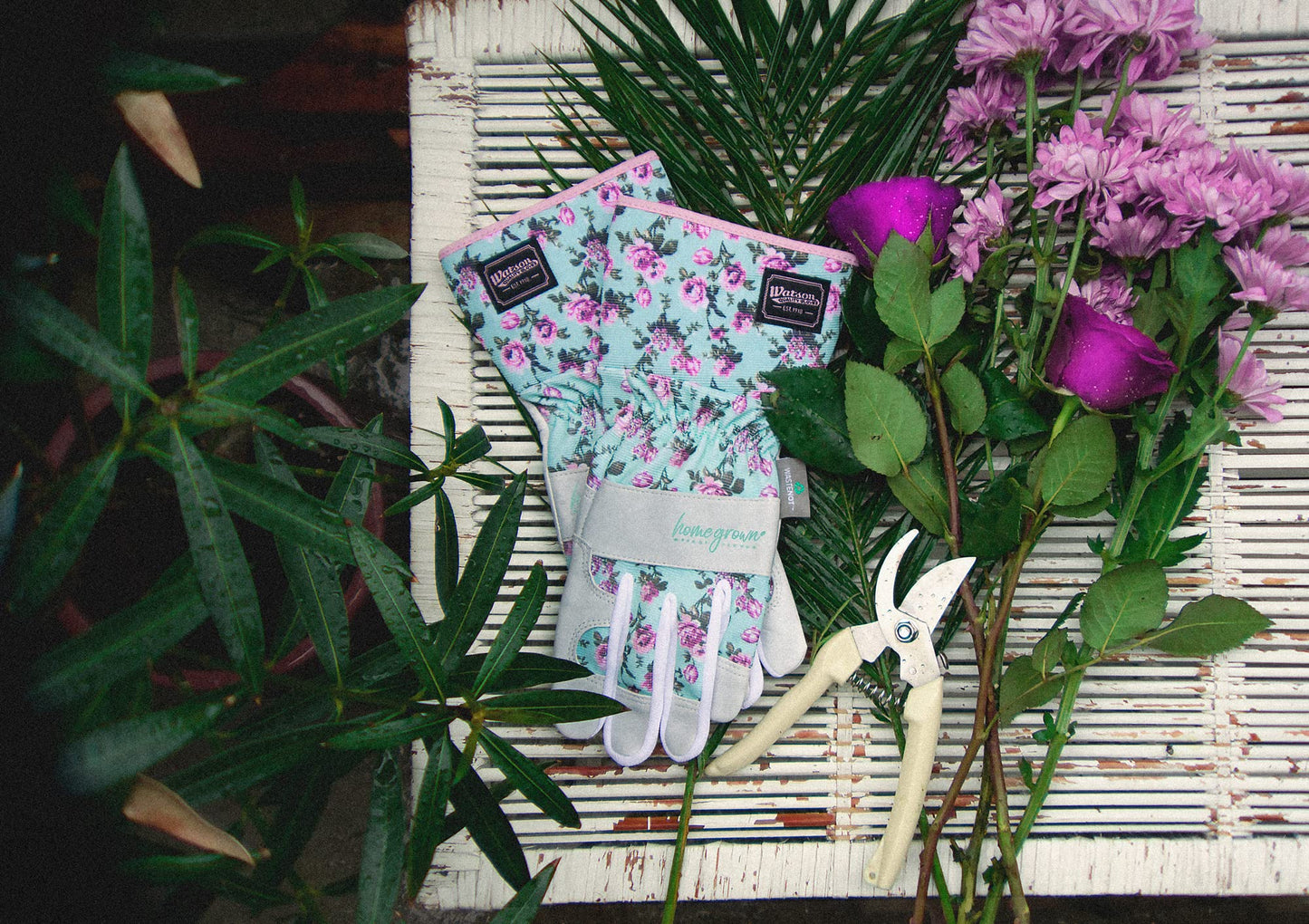 Watson Gloves' Homegrown You Grow Girl Sustainable Gardening Gloves - Water-Resistant Leather Palm, Recycled Spandex Back