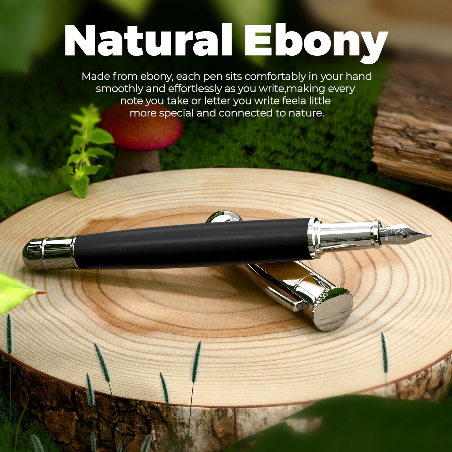 WEMATE Fountain Pen Set, Fine Nib with 20PCS 2.6MM Ink Cartridges(10 Black&10 Blue),1 Ink Converter, Nice Luxury pen for Men, Women, Cool Wooden Fountain Pen for Writing, Journaling, Calligraphy