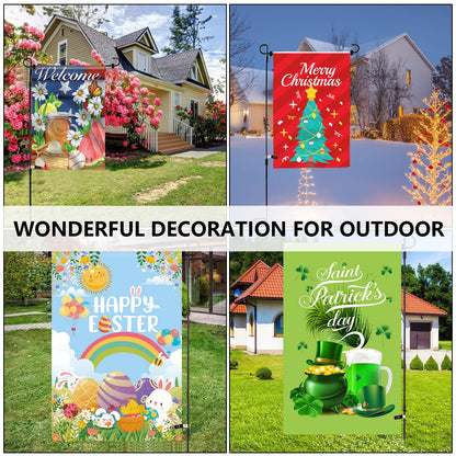 DEAYOU 4-Pack Garden Flag Stand, Yard Flag Holder for Outside, Weather-Proof Metal Lawn Flag Pole with Stoppers and Anti-Wind Clips for Banner, Outdoor, Home Decor, 35.5" H x 16.5" W