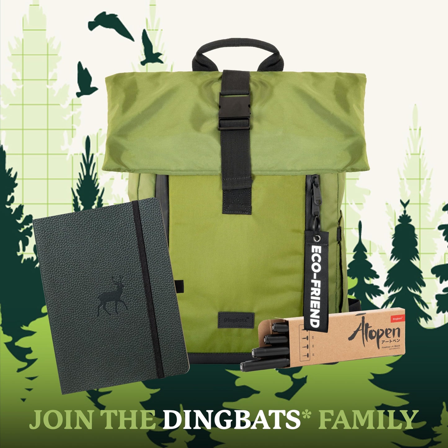 Dingbats* Wildlife Dotted Journal Notebook A5 - Vegan Leather Soft Cover, Ideal for Work, Travel - Pocket, Elastic Closure, Bookmark
