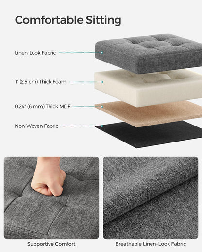 SONGMICS Folding Storage Ottoman Bench，30 x 30 x 30 cm，Ottoman Foot Rest, Storage Chest, Load 130 kg, for Living Room, Entryway, Dorm, Dark Gray ULSF028G01