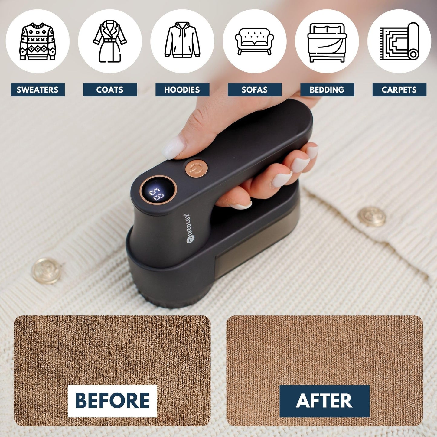 WiredLux Electric Fabric Shaver for Clothes - Rechargeable Lint & Pill Remover with 3 Speeds, LED Display, USB Charging - Portable Depiller with Dual Protection