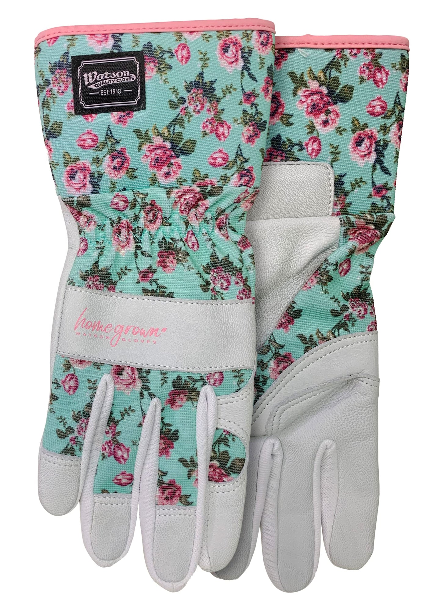 Watson Gloves' Homegrown You Grow Girl Sustainable Gardening Gloves - Water-Resistant Leather Palm, Recycled Spandex Back