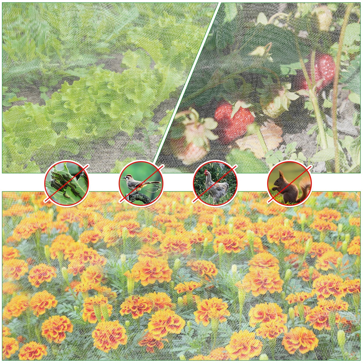 2 Pack Garden Netting for Raised Beds, 4x2FT Raised Bed Plant Covers for Garden Protection, Fine Mesh Bird Netting Pest Barrier Screen with Drawstring and Clips for Protecting Vegetables Fruits Crops