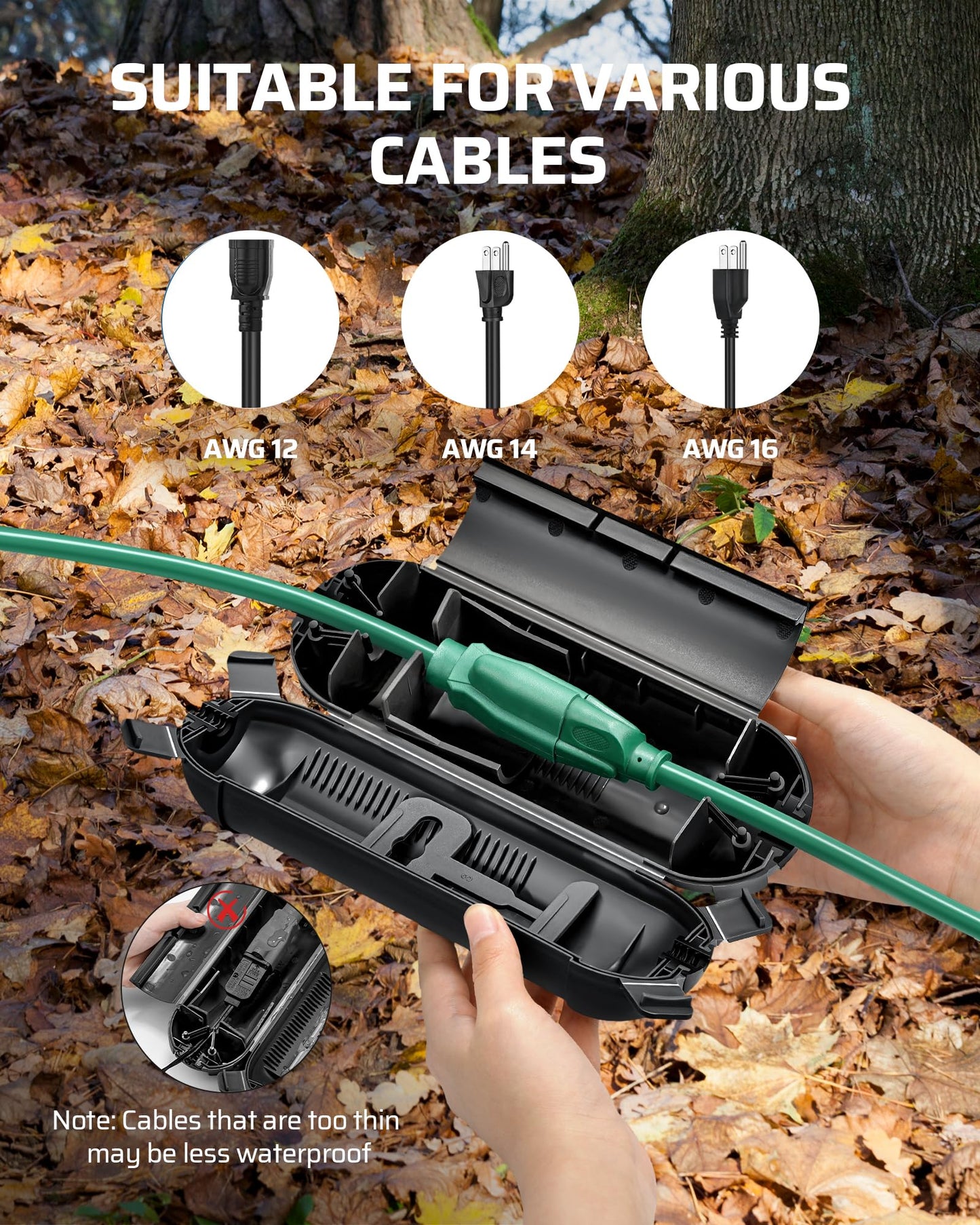 DEWENWILS 4-Pack Extension Cord Safety Cover, Outdoor Outlet Protector with 4 Latches, Large Compartment for AWG12/14/16 Cords, Protect Christmas Holiday Lights and Plugs