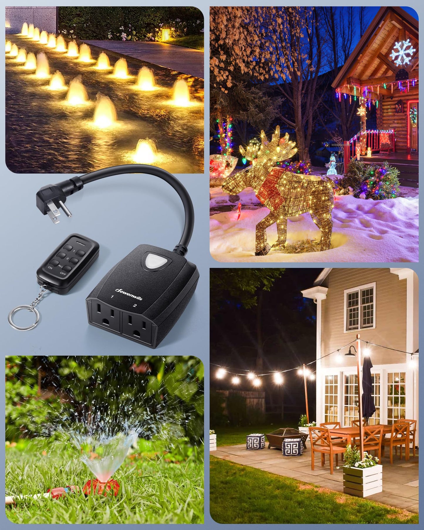 DEWENWILS Outdoor Wireless Remote Control Outlet, 2 Independent Control Sockets Weatherproof Electrical Remote Control Switch, 15A Heavy Duty with 2 Remote, 7 Inch Cord, 100 FT Range