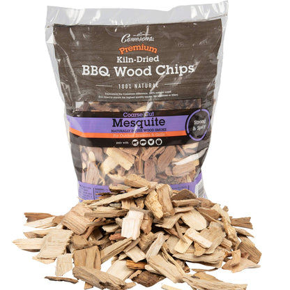 Camerons All Natural Mesquite Wood Chips for Smoker -260 Cu In Bag, Approx 2 Pounds- Kiln Dried Coarse Cut BBQ Grill Wood Chips for Smoking Meats - Barbecue Smoker Accessories - Grilling Gifts for Men