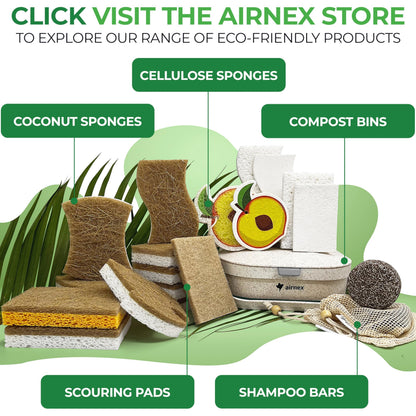 AIRNEX 12 Pack Biodegradable Natural Kitchen Sponges - Eco Friendly Cellulose and Coconut Dish Scrubbers - Non Scratch, Odourless Dual Sided Multipurpose Sponges