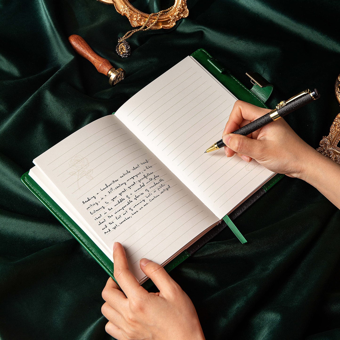 Vintage Leather Journal Notebook with Combination Lock, B6 Embossed Flower Secret Diary Ruled Lined Paper for Writing, Gift for Women Girls Children (Green)