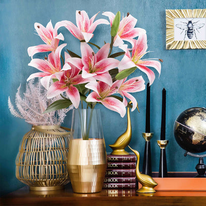 SNAIL GARDEN 12 Artifical Lily Flowers with 9 Heads Full Bloom Lily & 3 Buds, Long Stem Artificial Stargazer Lilies, Faux Tiger Bouquets for Home Hotel Flower Arrangement Party Decor