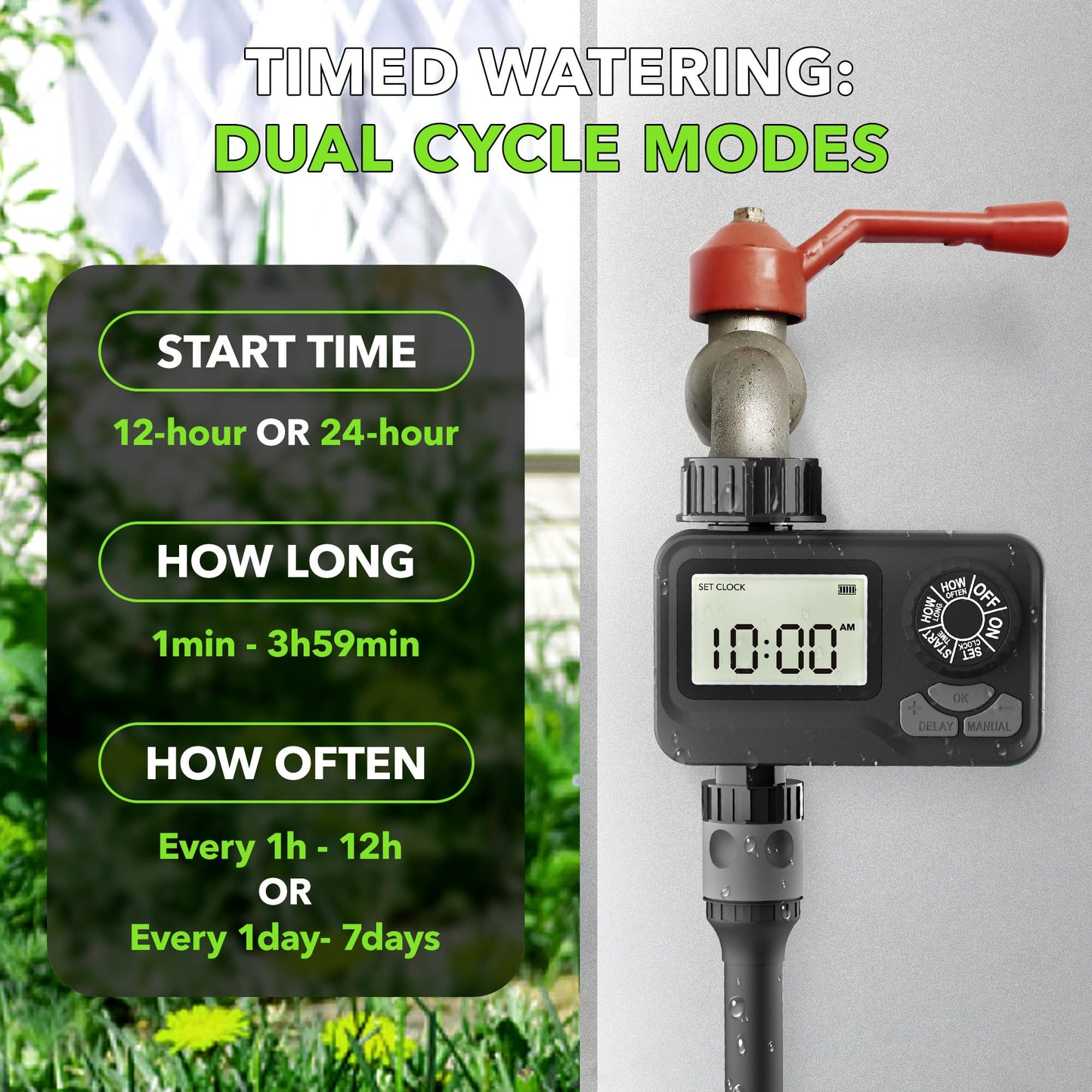 BN LINK Programmable Sprinkler Timer with Rain Delay – Waterproof Digital Water Timer for Garden Hoses, Manual & Automatic Irrigation System, 1 Outlet