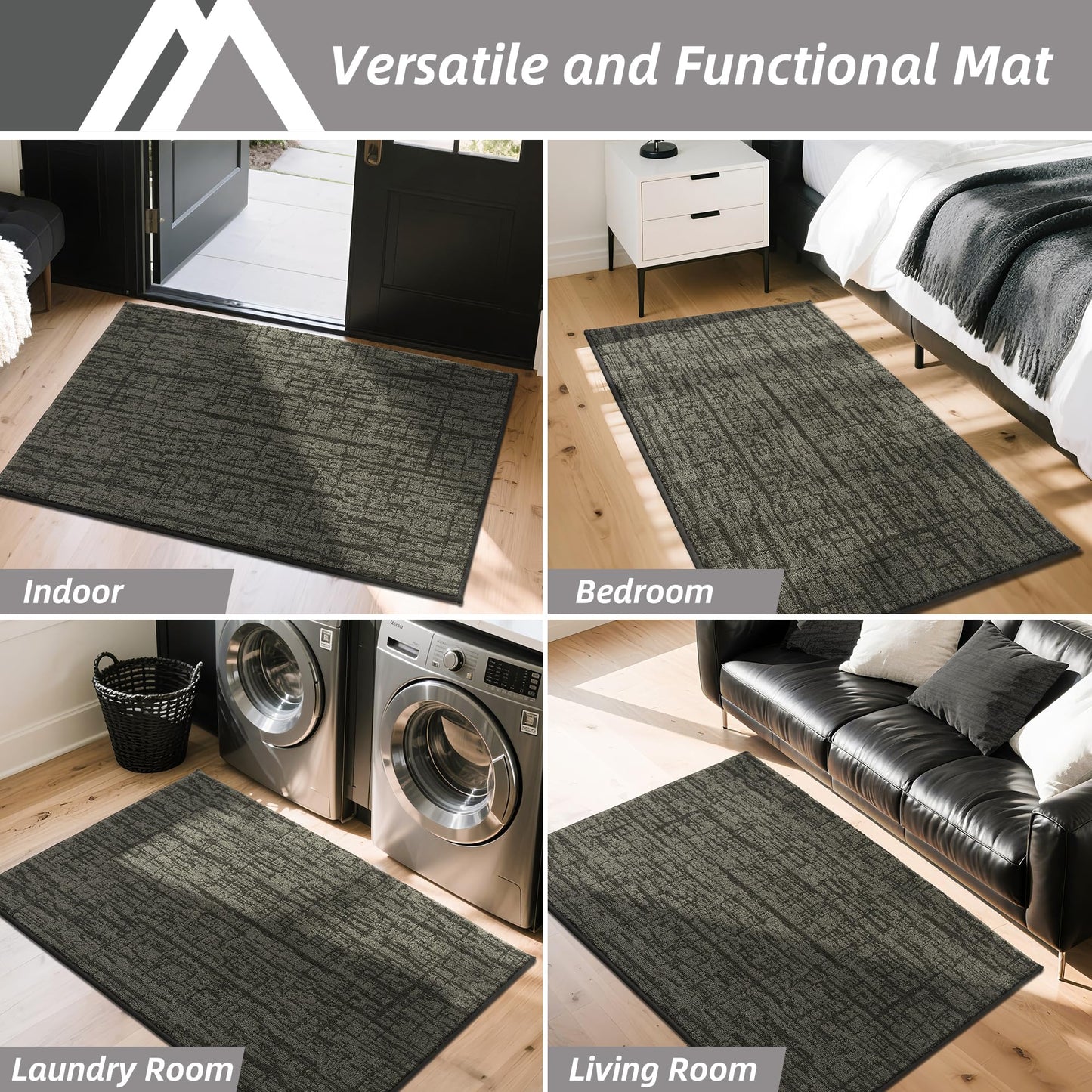 COSY HOMEER Non-Slip Doormat, 20" x 32" Doormats Entryway Rug Absorbent Dirt Trapper Door Mat for Indoor Entrance, Front Back Indoor Door Mats, Grey