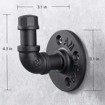 IMQOQ 3 Pack Industrial Style Robe Towel Hook Wall Mounted Metal Iron Pipe Coat Hanger Hat Holder Bag Rack for Bathroom Bedroom Kitchen, Rust Free, Black