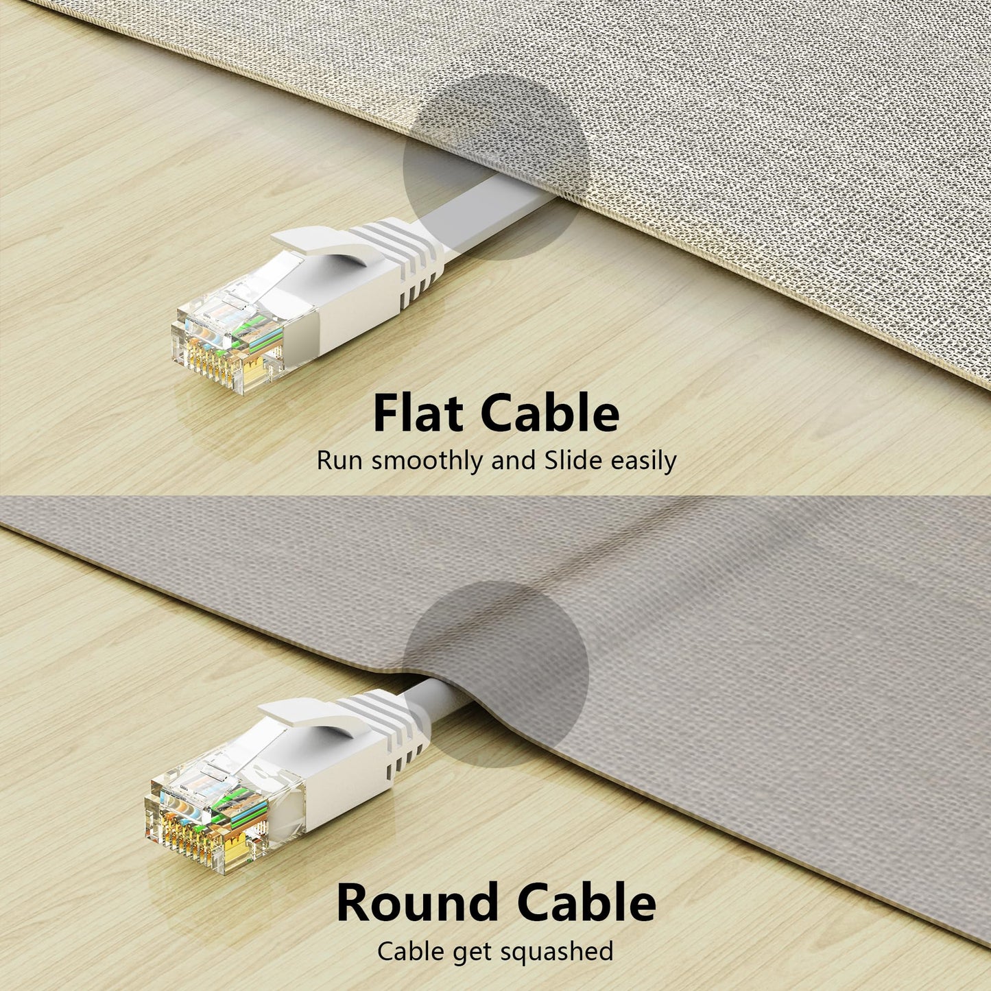 Cat 6 Ethernet Cable 100 ft, Outdoor&Indoor, 10Gbps Support Cat7 Network, Slim long Flat Internet LAN Patch Cord, Cat6 Solid High Speed weatherproof Cable for Router, Modem, PS4/5, Xbox, Gaming, White