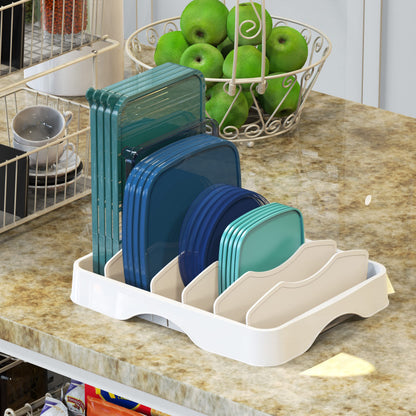 Simple Houseware Food Container Lid Organizer with Adjustable Dividers for Inside Cabinet or Countertop Storage, 13.25" × 10.5", White