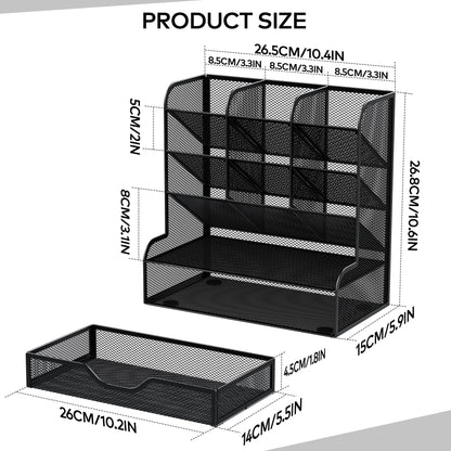Auvo APH02 Multi-Functional Pen Pencil Holder, Desk Organizer with Drawer, Office & Art Supplies Storage，Large Size (Black)