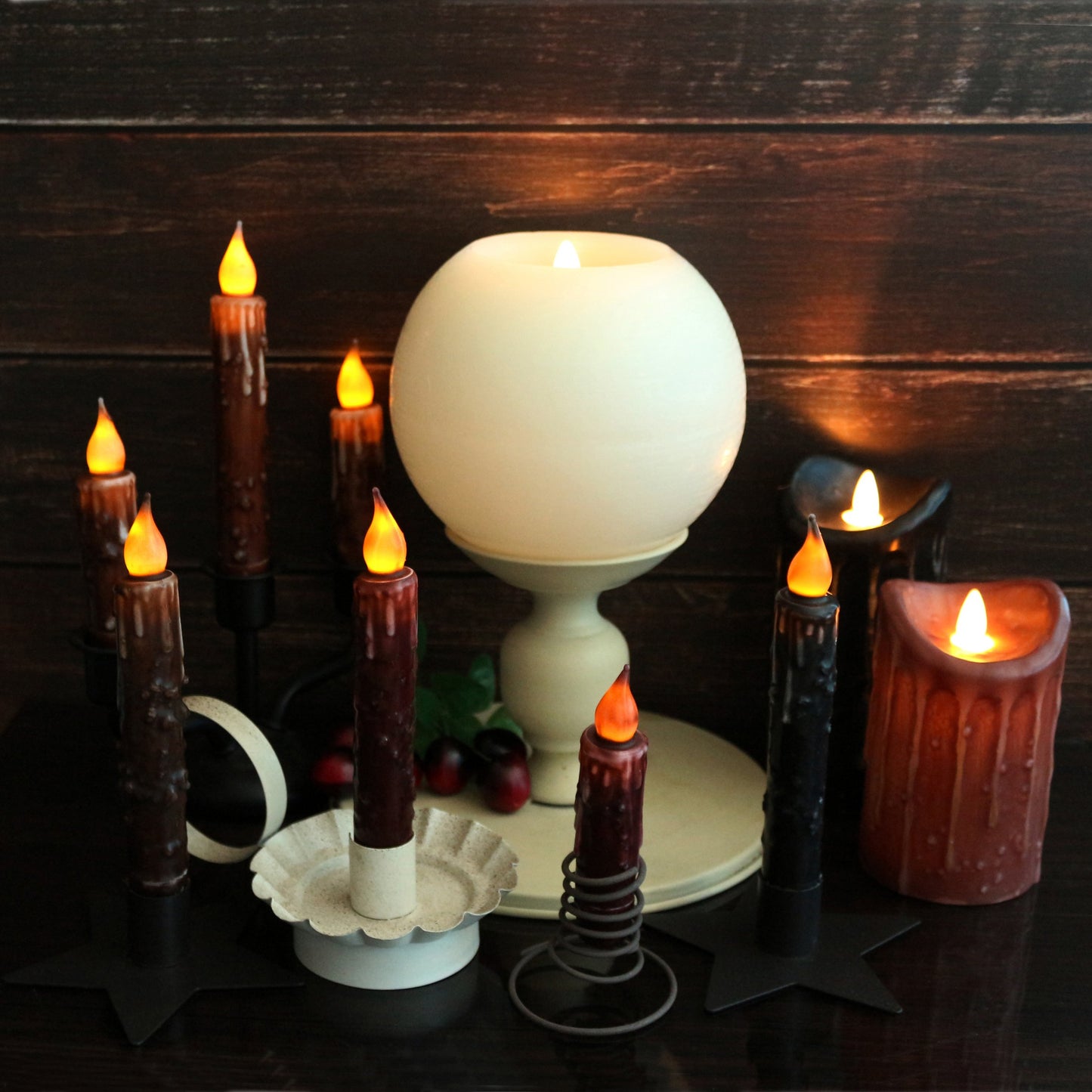 CVHOMEDECO. Real Wax Hand Dipped Battery Operated LED Timer Taper Candles Country Primitive Flameless Lights Décor, 6-3/4 Inch, Matt Black, 2 PCS in a Package