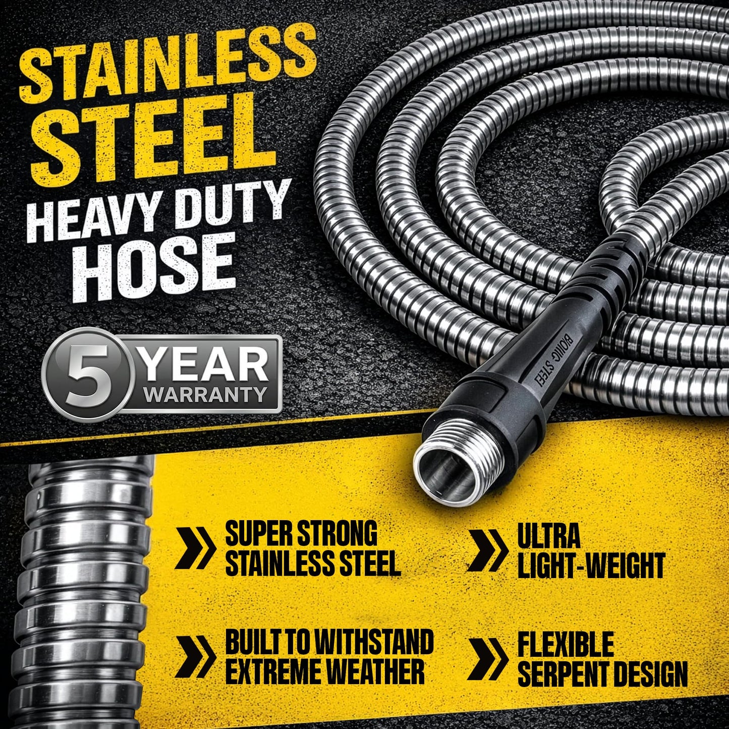 Bionic Steel Metal Garden Hose 25 Ft, Rust Proof 304 Stainless Steel Water Hose with Brass Fittings, Flexible & Heavy Duty Hose, Lightweight, Kink Free, Tuyau Arrosage - 2025 Model