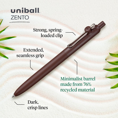 uniball Zento Liquid Gel Ink Retractable Pens, Medium Point (0.7mm), Boho Barrels, Black Ink, Dozen