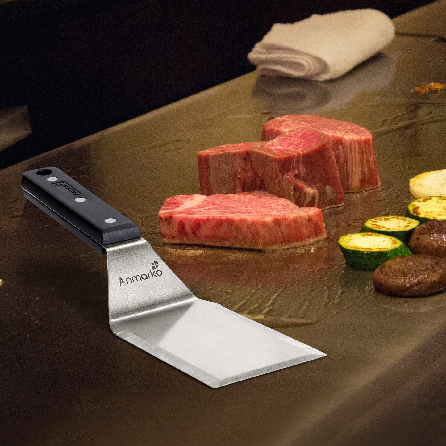 Anmarko Grill Spatula Set - Long Metal Spatula Spatula - Griddle Scraper and Pancake Flipper or Pizza Spatula - Offset Spatula - Stainless Steel Utensil Great for BBQ Grill Flat Top