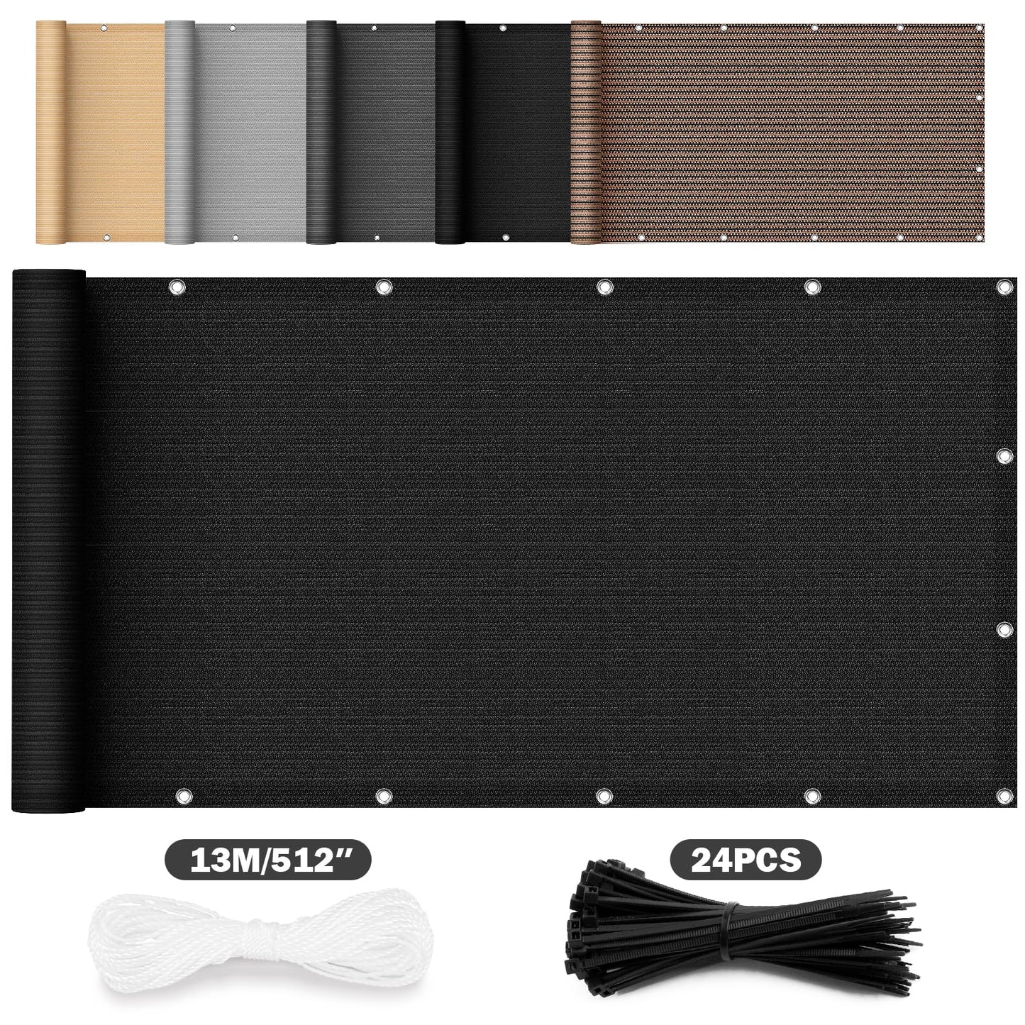 UIRWAY Privacy Screen Balcony Fence 3'x10', Garden Courtyard Privacy Fence Screen with Zip Ties UV Protection, for Animal Barriers, Decks, Patios, Outdoor Pools, Porches, Condo Railings - Black