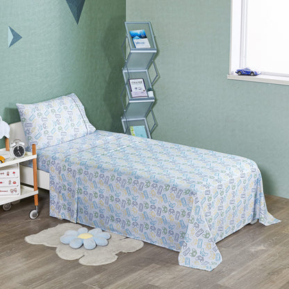 Viviland Kids Twin Single Sheet Set - Boys Game Twin Single Sheet Set - Kids Boys Twin Single Microfiber Fitted Sheet (15" deep Pocket) Flat Sheet - Light Grey Game Paddle Controller Printed